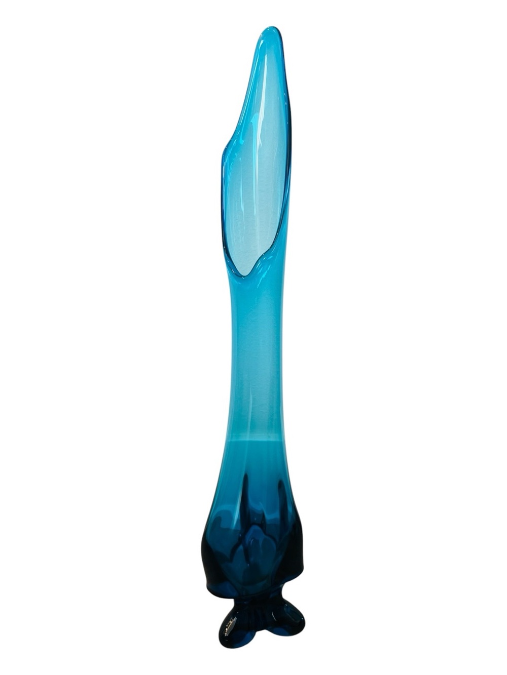 21” Viking Bluenique Swung Glass Vase 3-Toe Base MCM Epic Line Blue
